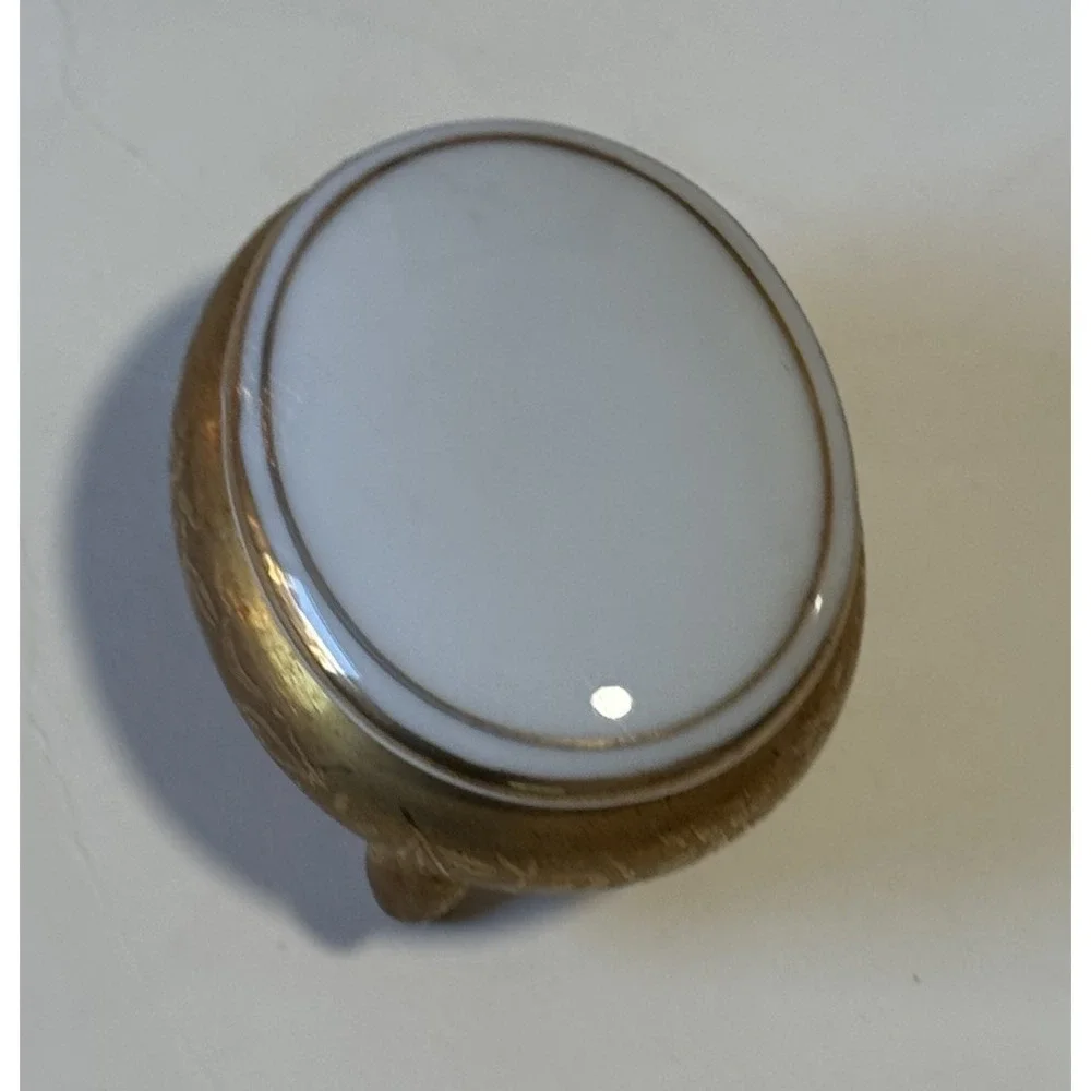 Vintage Mini Footed Trinket Box Oval With Lid Gold Trimmed